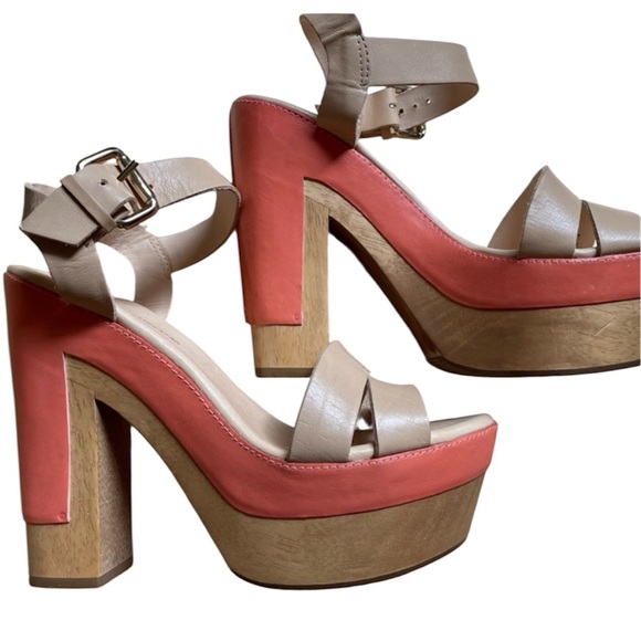 Diane Von Furstenberg Shoes - Diane Von Furstenberg Coral and Beige Platform Heels, size 7